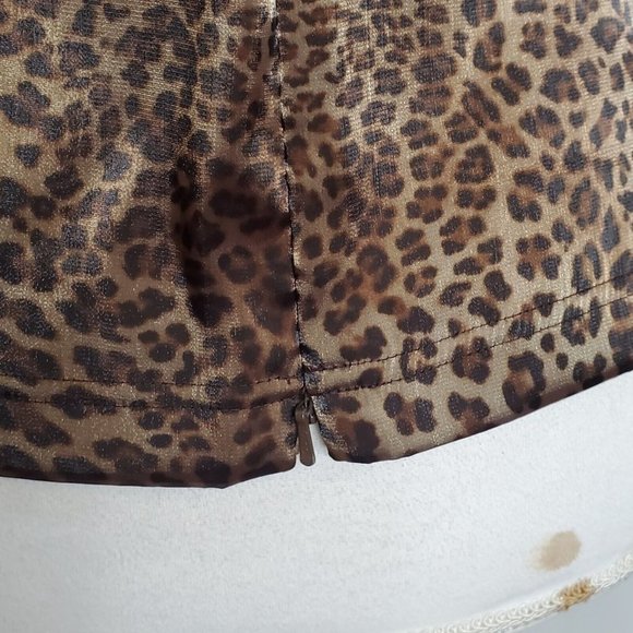 Vintage 90s Leopard Print Satin Faux Wrap Blouse Long Sleeve Leopard Print Sz M - Picture 9 of 12